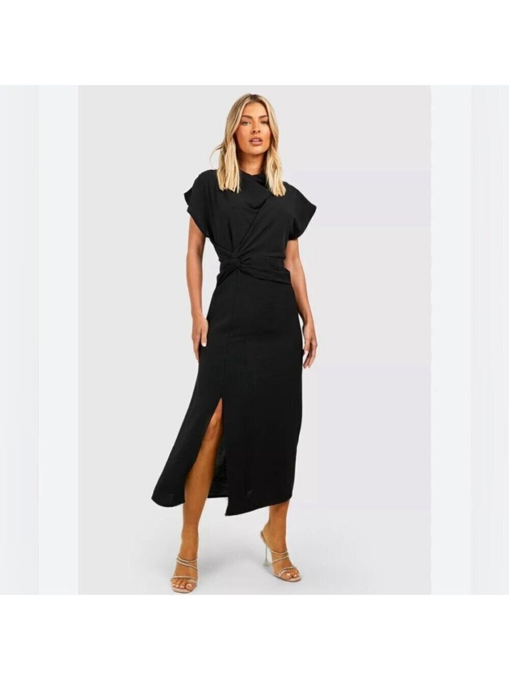 * Topshop Black Draped Slit Front Midi Dress Size XS